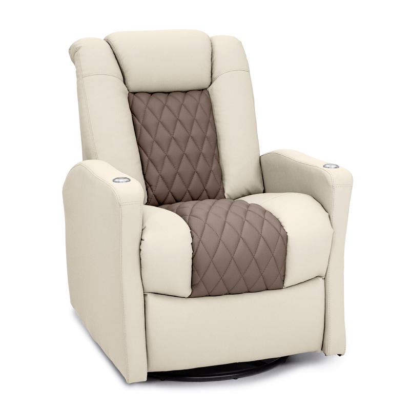 Qualitex Monument RV Swivel Recliner, Ultimate Leather, Powered Headrest,  Heat Massage, Power Recline