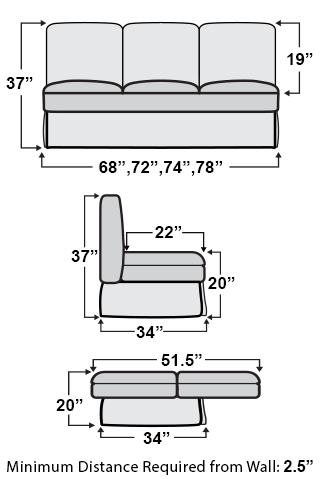Qualitex Monaco Rv Sleeper Sofa Bed, Rv Jackknife Sofa Dimensions